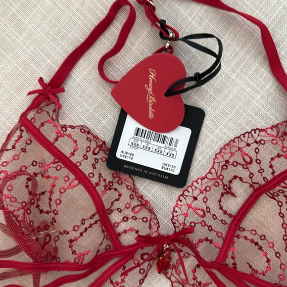 Adora Honey Birdette in Red Lace Bodysuit - - Picture 3 of 4